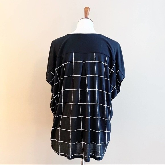 Vince White/Black Windowpane Plaid Casual Fit Knit Dolman Sleeve Top - Picture 4 of 7